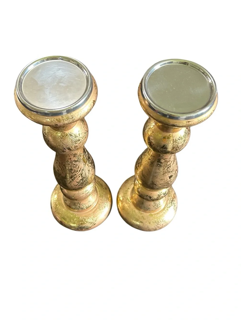 15.5” Candle Pillar Set Glass Textured Gold New